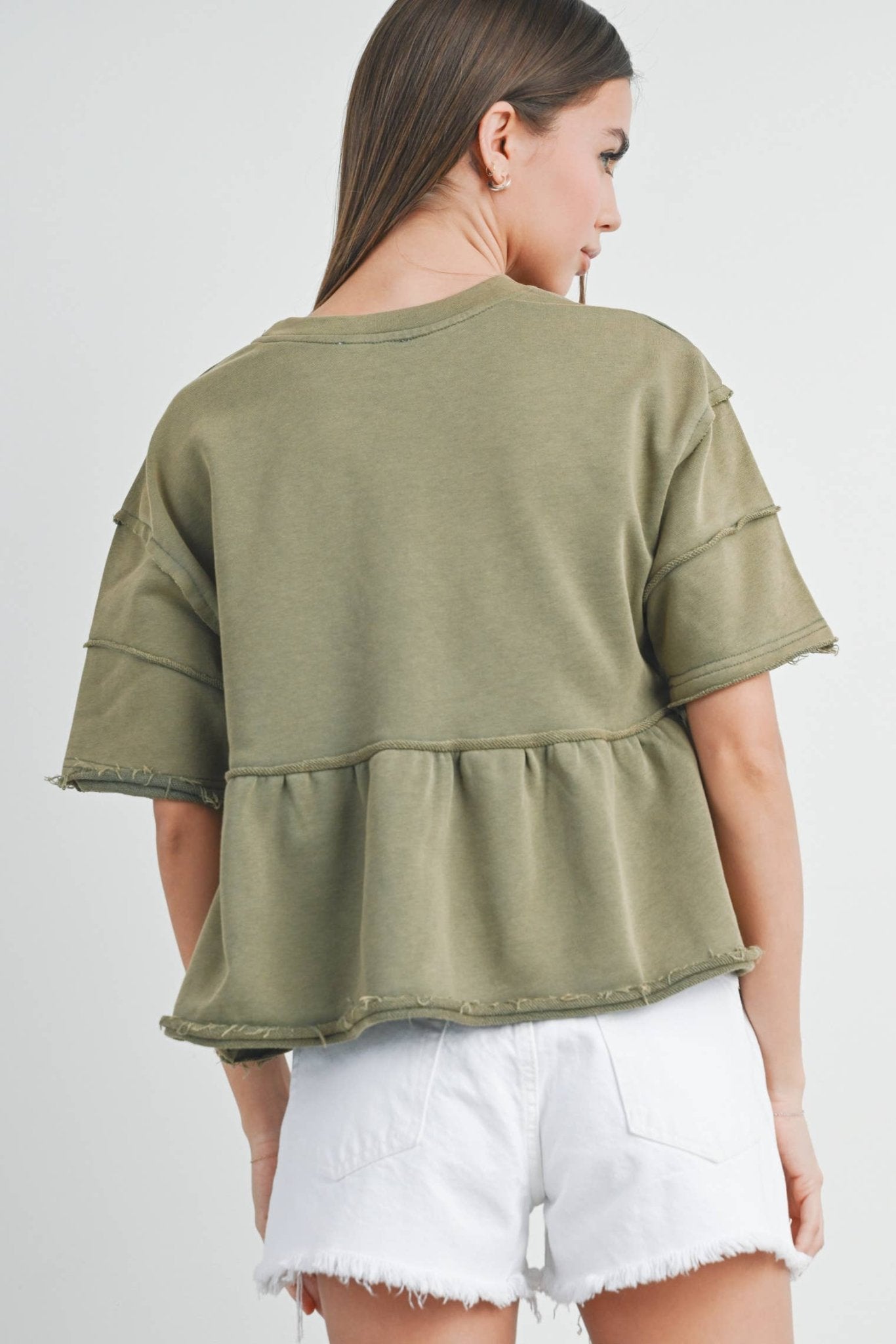 Olive Solid Ruffle Tiered Blouse - Purpose + Passion Boutique