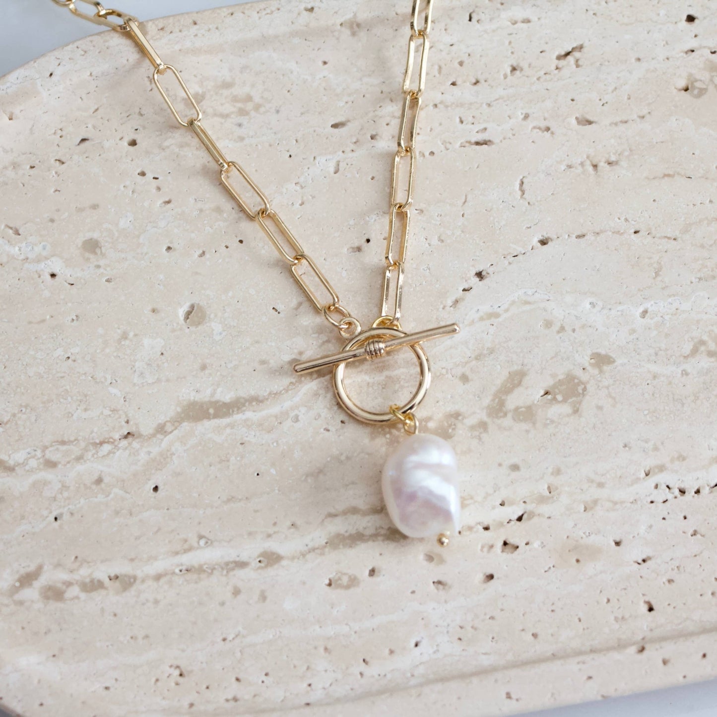 Pearl Paperclip Toggle Necklace - Purpose + Passion Boutique