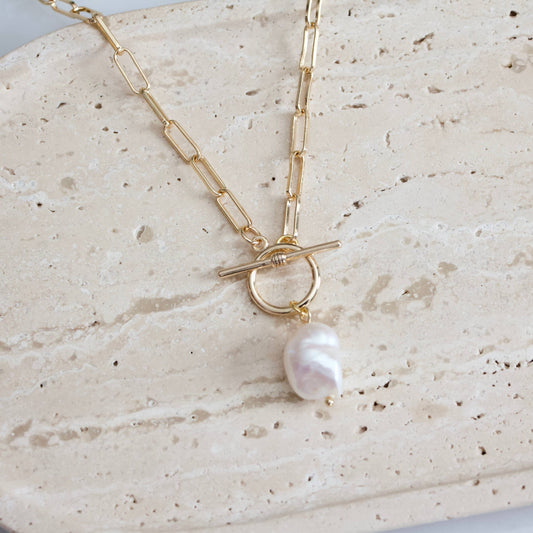 Pearl Paperclip Toggle Necklace - Purpose + Passion Boutique