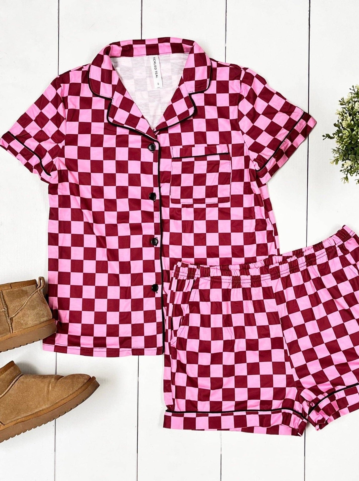 Pink Checkered Pajama Set - Purpose + Passion Boutique