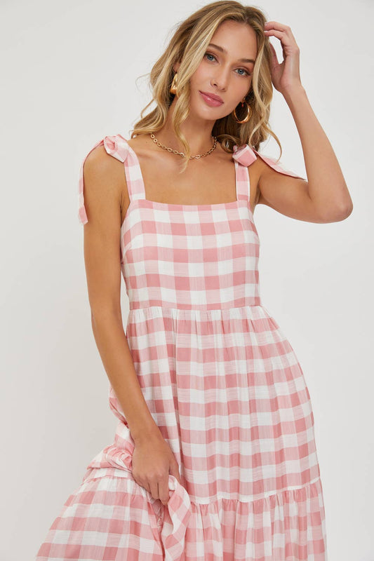 Pink Gingham Tiered Maxi Dress - Purpose + Passion Boutique