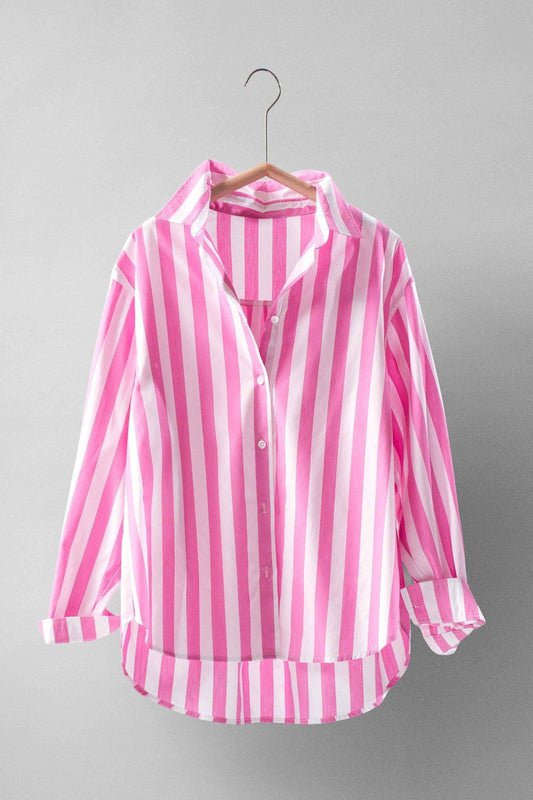 Pink Oversized Stripe Collared Shirt - Purpose + Passion Boutique