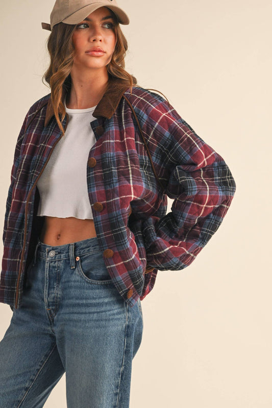 Plaid Quilted Corduroy Jacket - Purpose + Passion Boutique