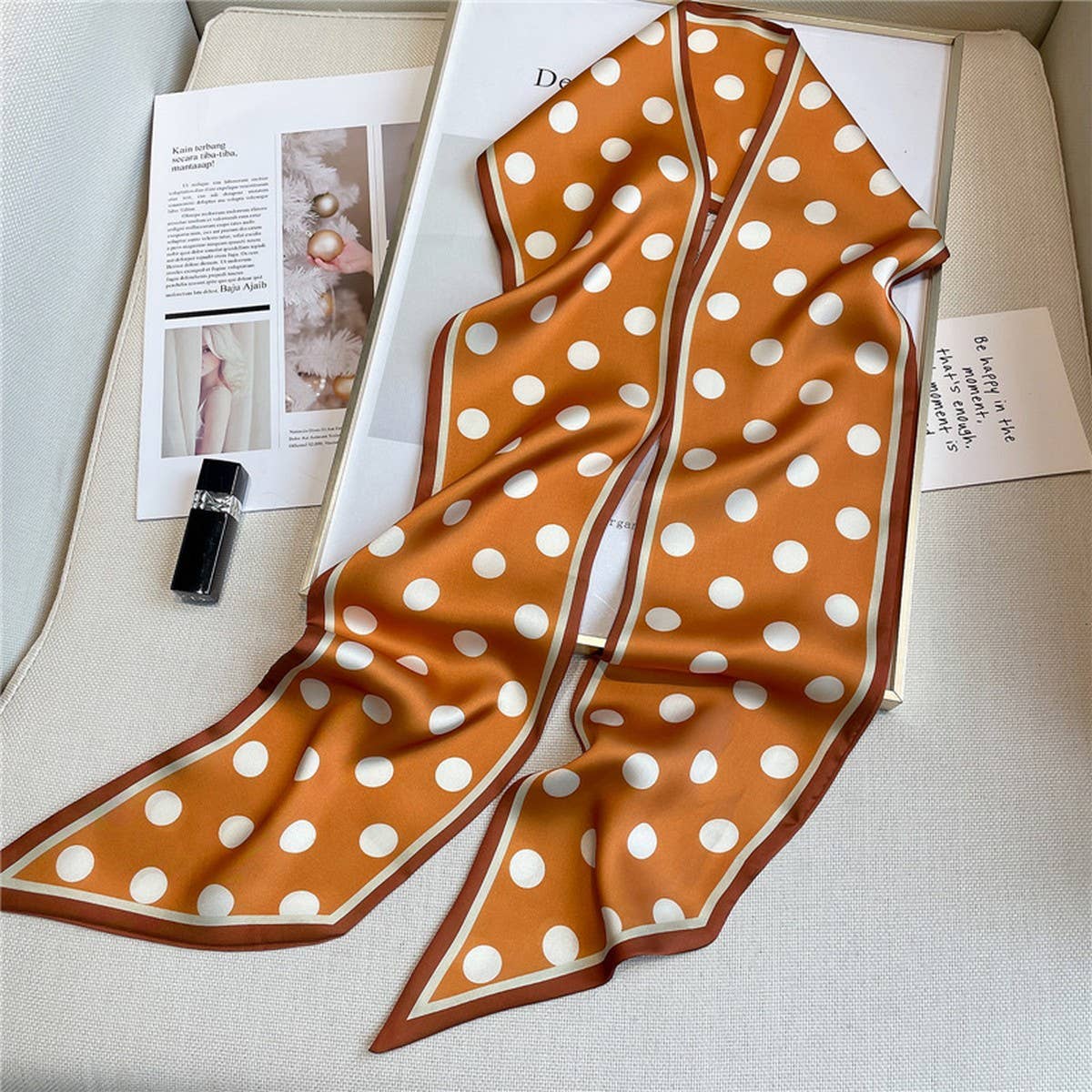 Polka Dot Geometric Silk Long Head Scarf - Purpose + Passion Boutique