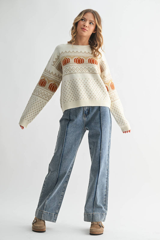 Pumpkin Jacquard Sweater - Purpose + Passion Boutique