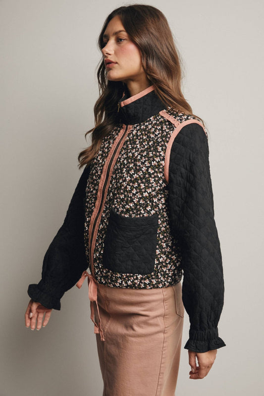 Quilted Floral Zip Jacket - Purpose + Passion Boutique