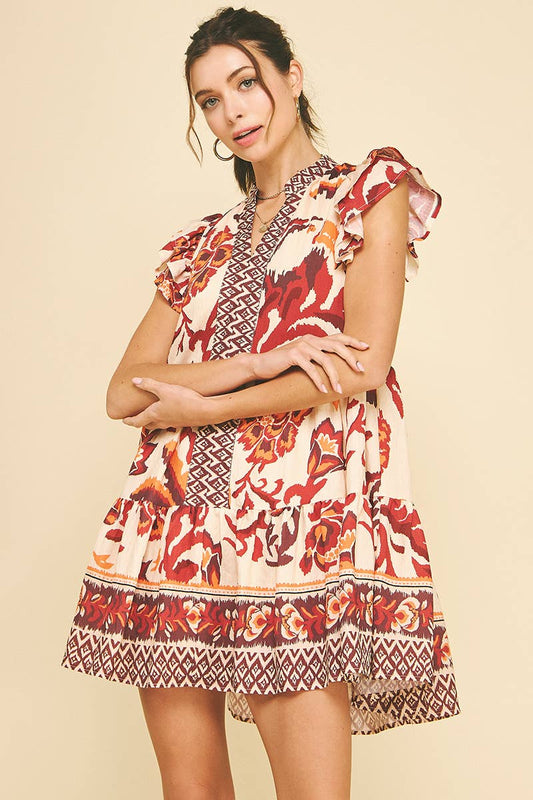 Red Multi Floral Mini Dress - Purpose + Passion Boutique