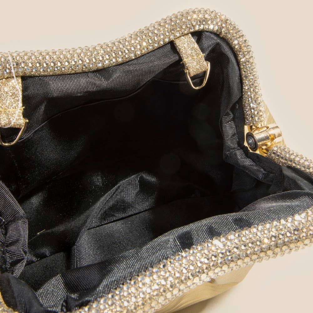 Rhinestone Embellished Metallic Gold Finish Evening Bag - Purpose + Passion Boutique
