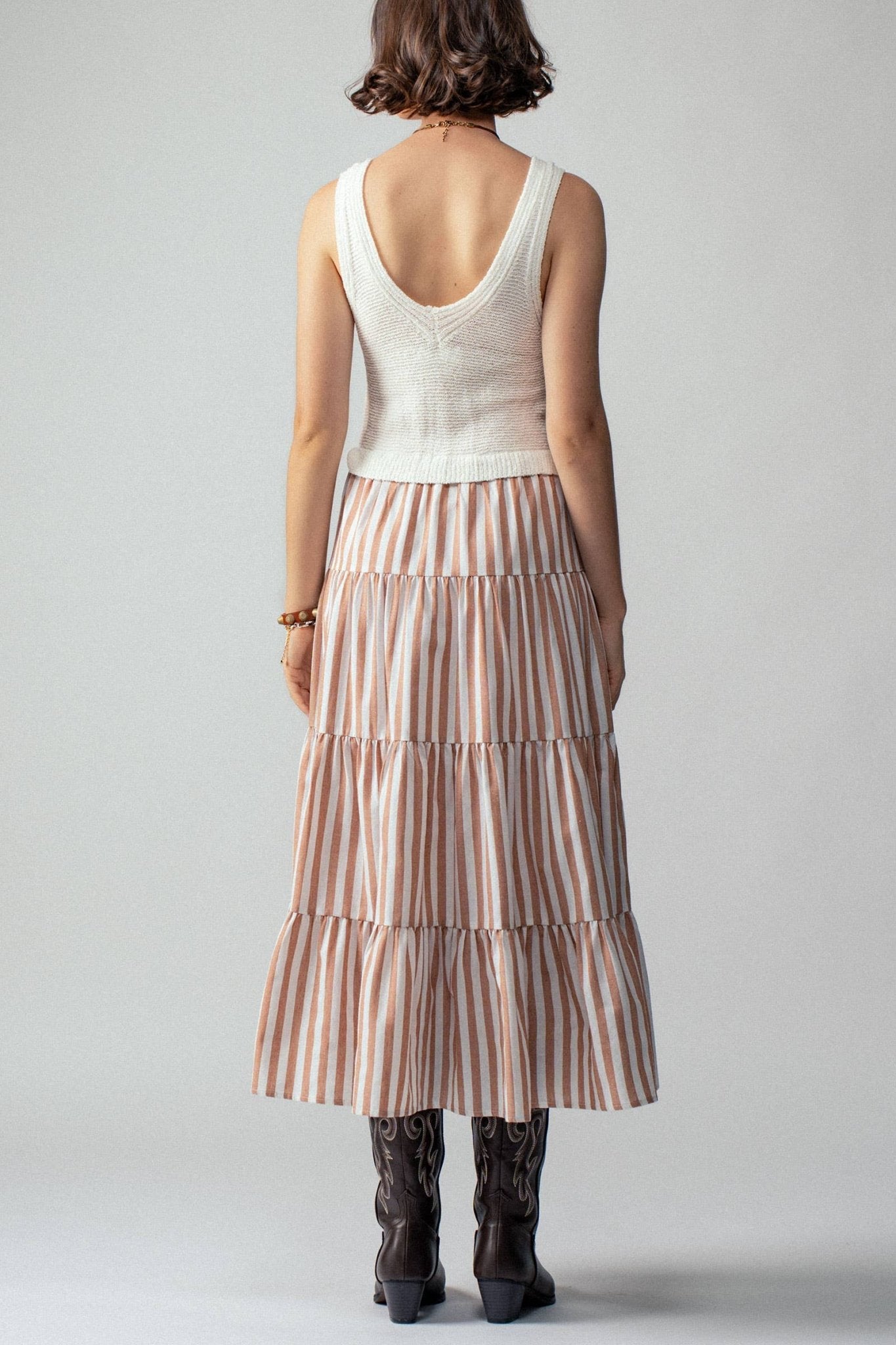 Ribbed Bodice Striped Khaki Tiered Maxi Dress - Purpose + Passion Boutique