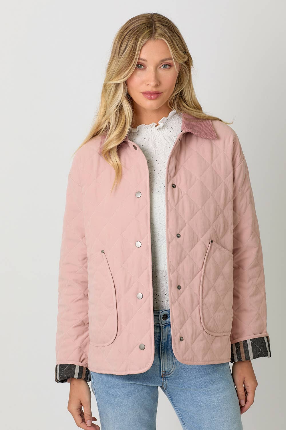 Rose Vanilla Contrast Quilted Jacket - Purpose + Passion Boutique