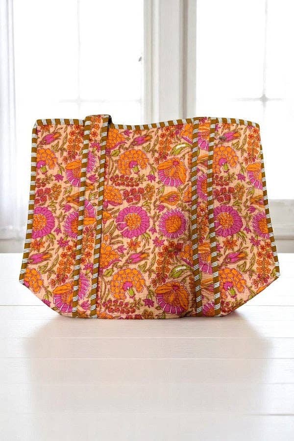 Rue Orange Floral Patterned Tote Bag - Purpose + Passion Boutique