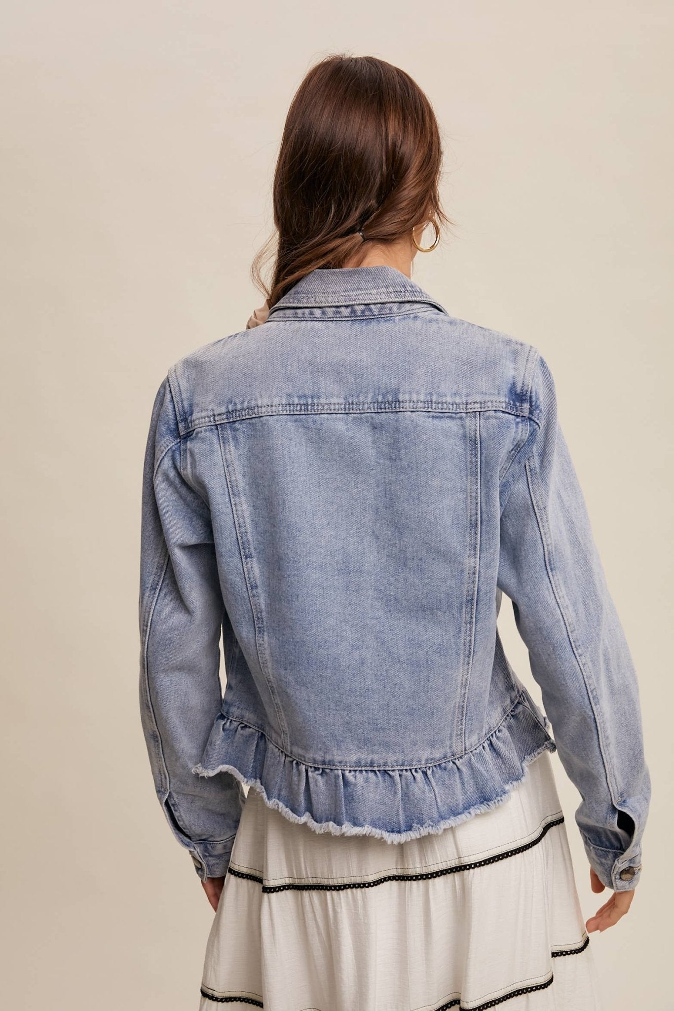Ruffled Hem Light Denim Jacket - Purpose + Passion Boutique