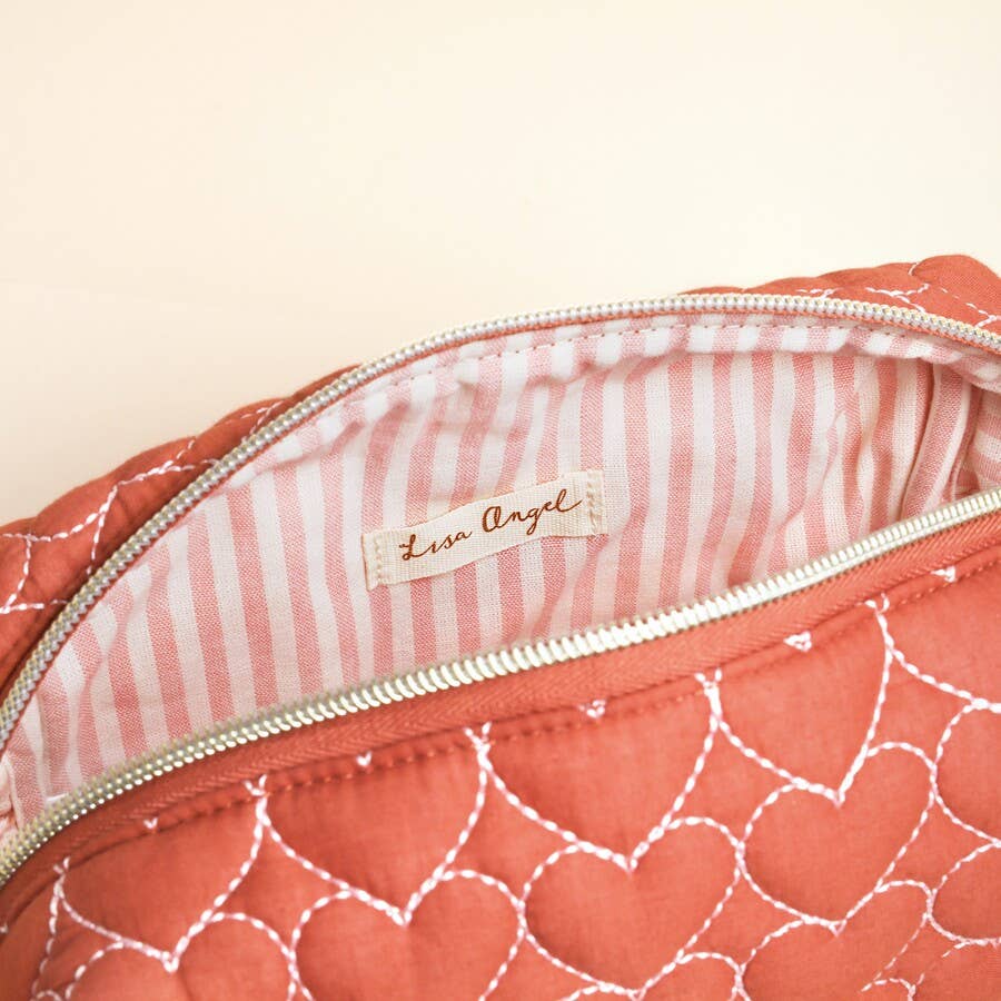 Rust Linen Heart Embroidered Makeup Bag - Purpose + Passion Boutique