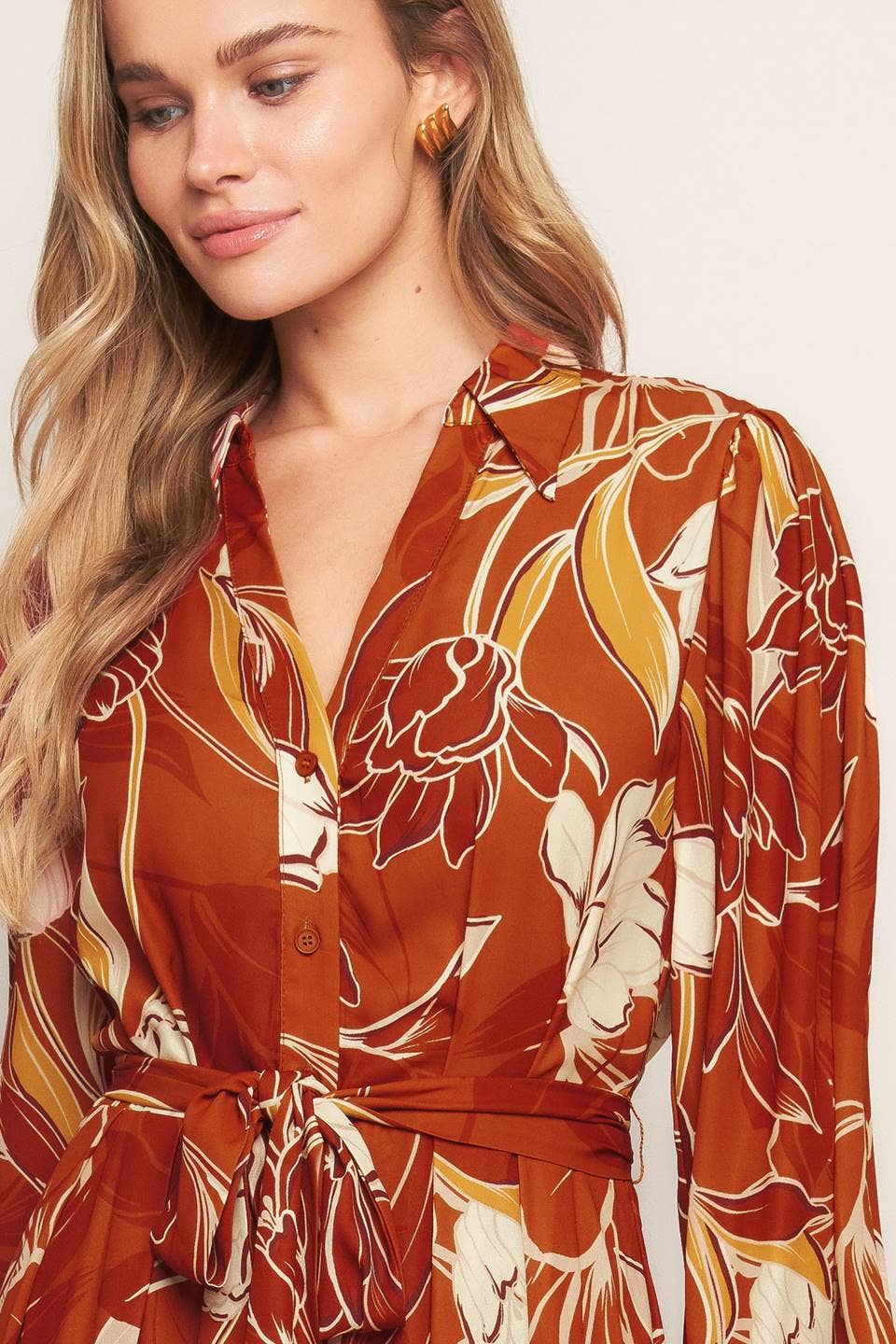 Rust/Cream Pattern Long Dress - Purpose + Passion Boutique