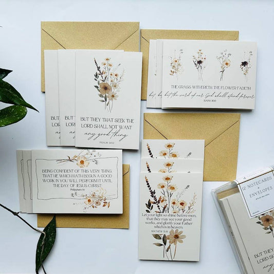 Rustic Floral Boxed Bible Verse Notecard Set | 12 Count - Purpose + Passion Boutique