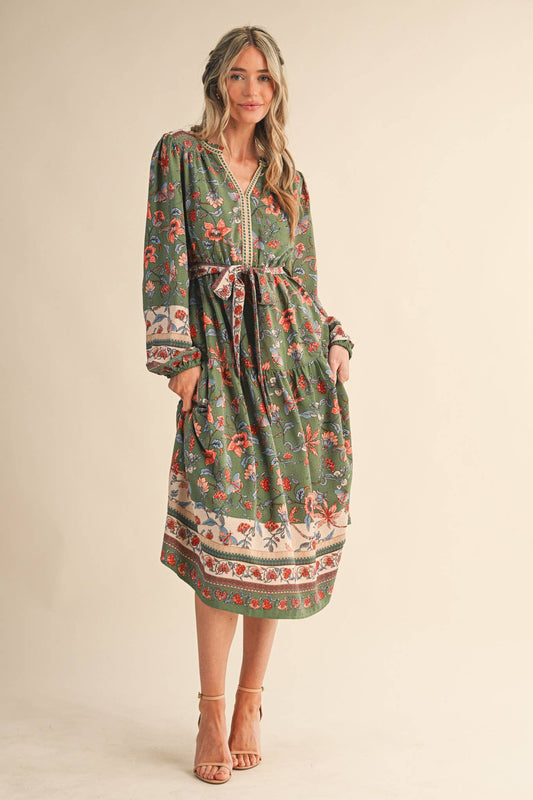Sage Floral Belted Mini Dress - Purpose + Passion Boutique