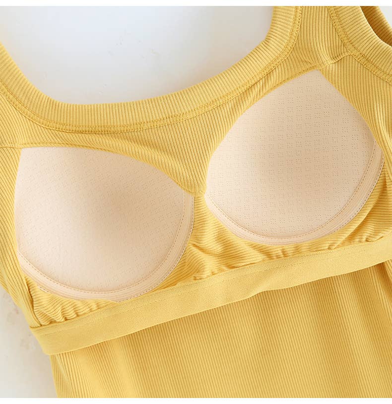 Semi - Sweetheart Neck Rib Knit Built - in Bra Top - Purpose + Passion Boutique