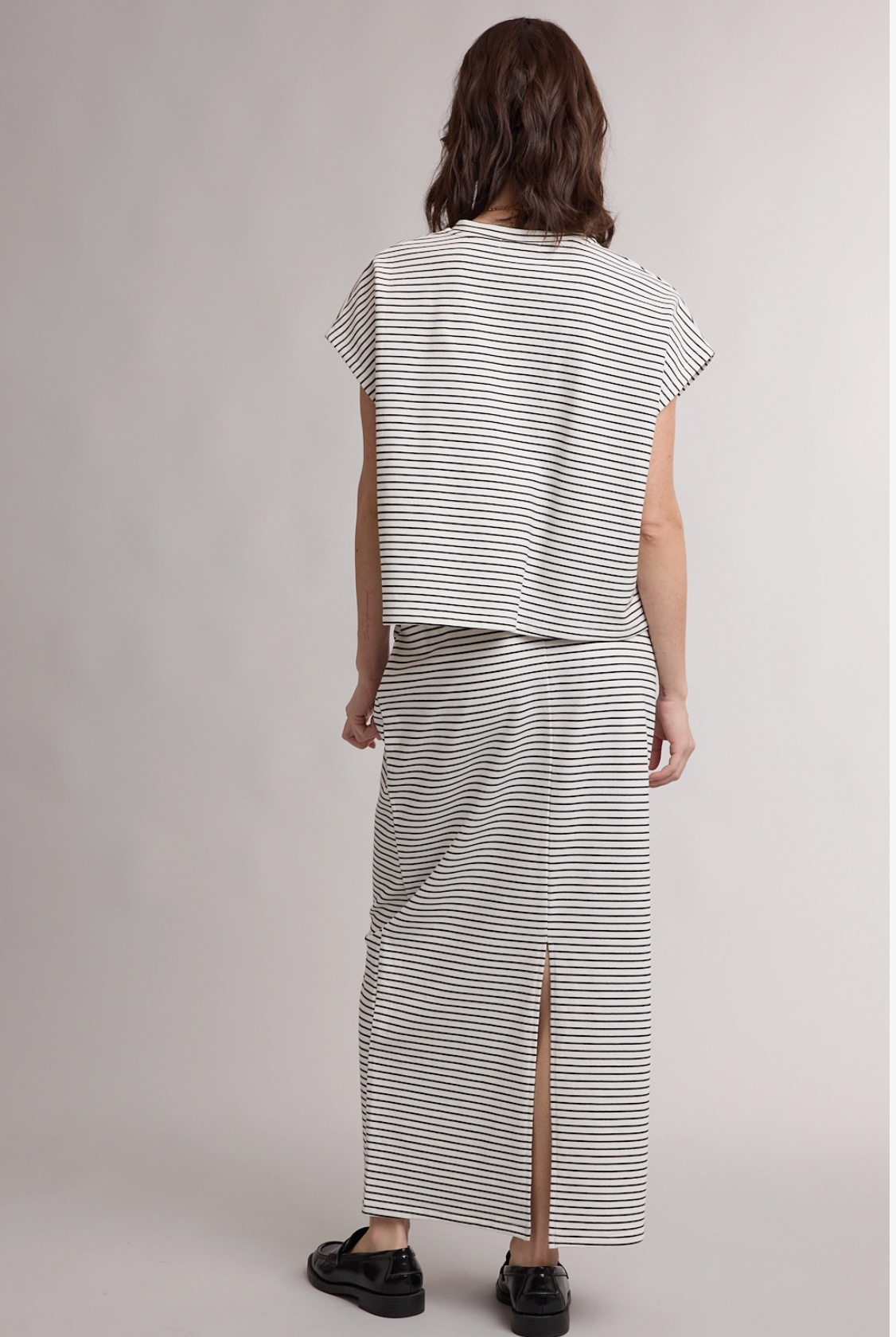 Black + White Striped Knit Top and Skirt Set