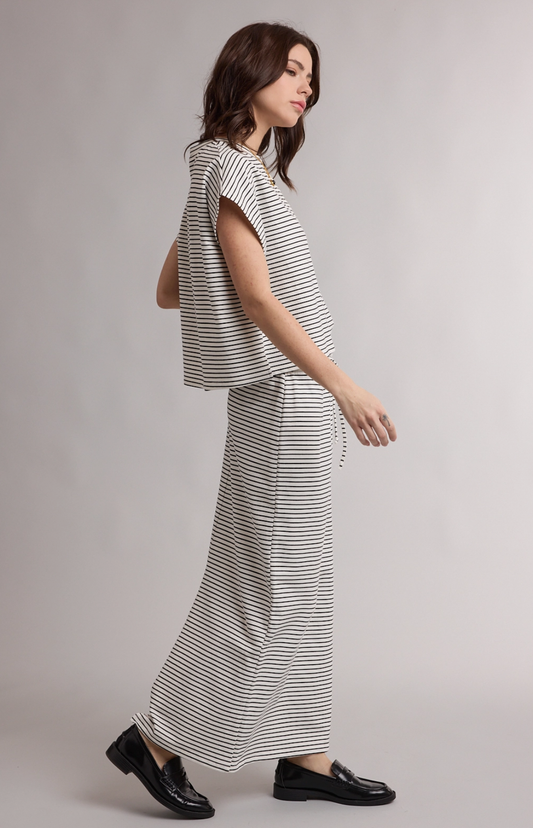 Black + White Striped Knit Top and Skirt Set