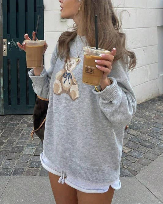 Slouchy Teddy Bear Grey Cozy Sweater - Purpose + Passion Boutique