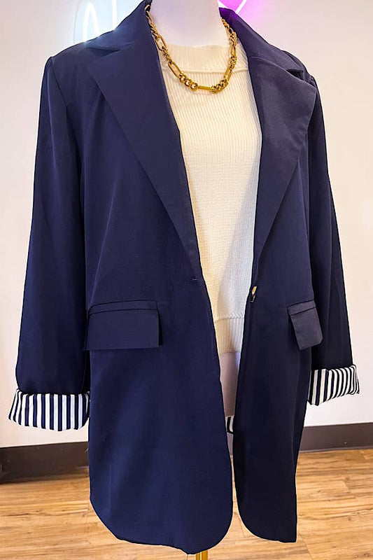 Solid Navy Single Button Blazer - Purpose + Passion Boutique