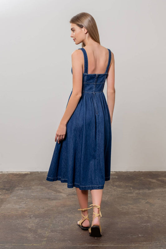 Square Neck Denim Midi Dress - Purpose + Passion Boutique