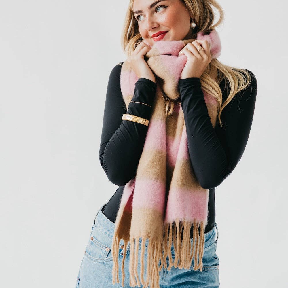 Stevie Striped Tassel Tan + Pink Scarf - Purpose + Passion Boutique