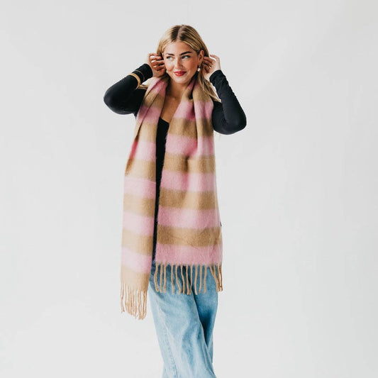 Stevie Striped Tassel Tan + Pink Scarf - Purpose + Passion Boutique