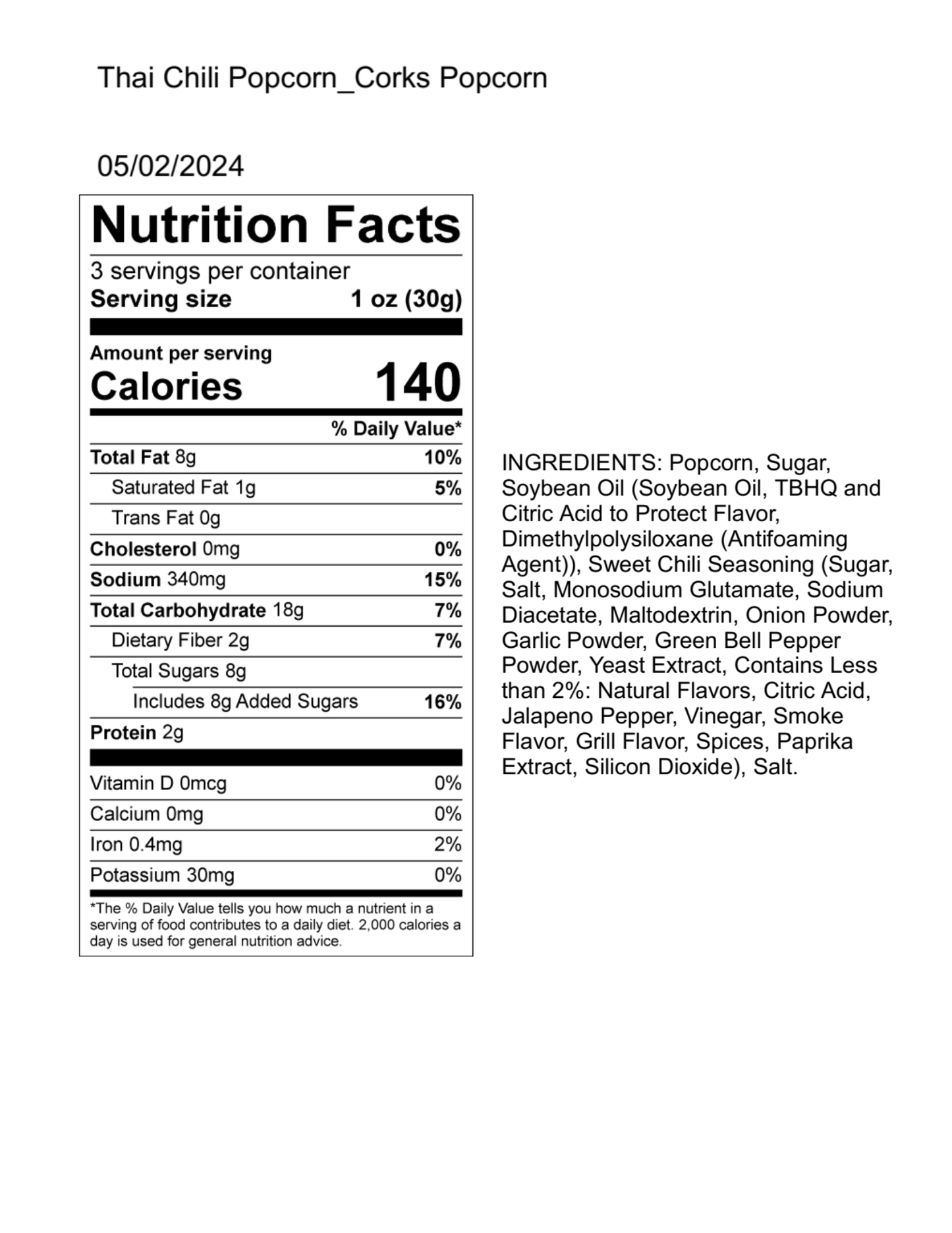 Sweet Thai Chili Popcorn - 8oz - Purpose + Passion Boutique