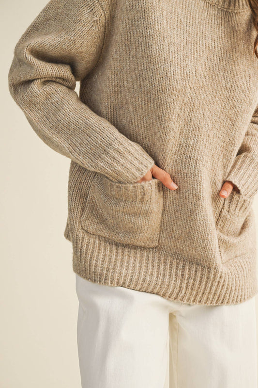 Taupe Front Patch Pocket Sweater - Purpose + Passion Boutique