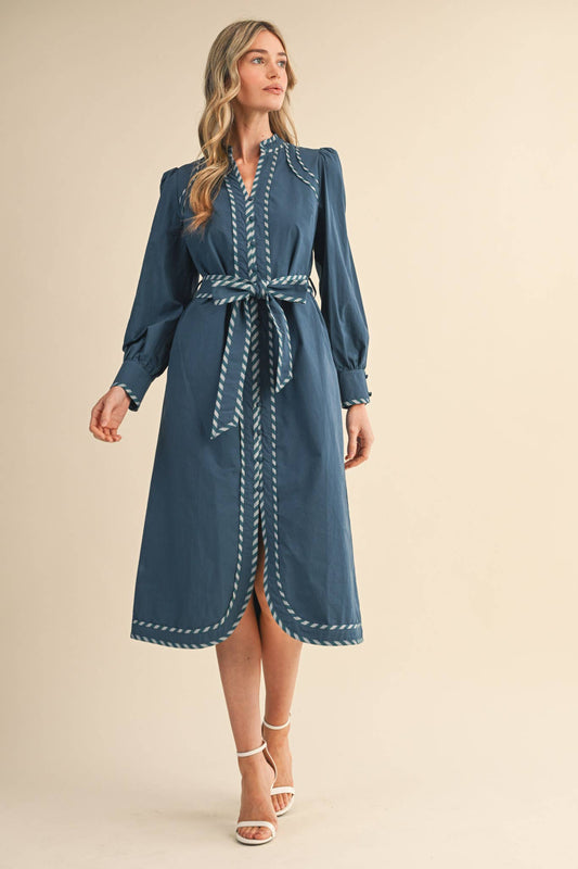 Teal Blue Striped Contrast Midi Dress - Purpose + Passion Boutique