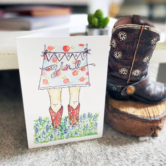 Texas Girl Boots & Bluebonnets Greeting Card - Purpose + Passion Boutique