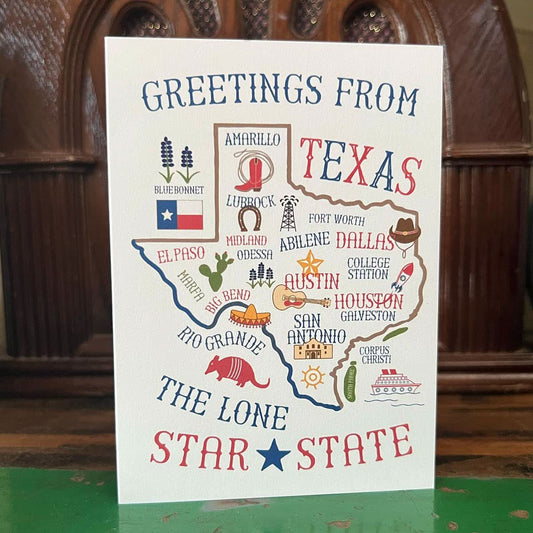 Texas State Illustrated Map Greeting Card - Purpose + Passion Boutique
