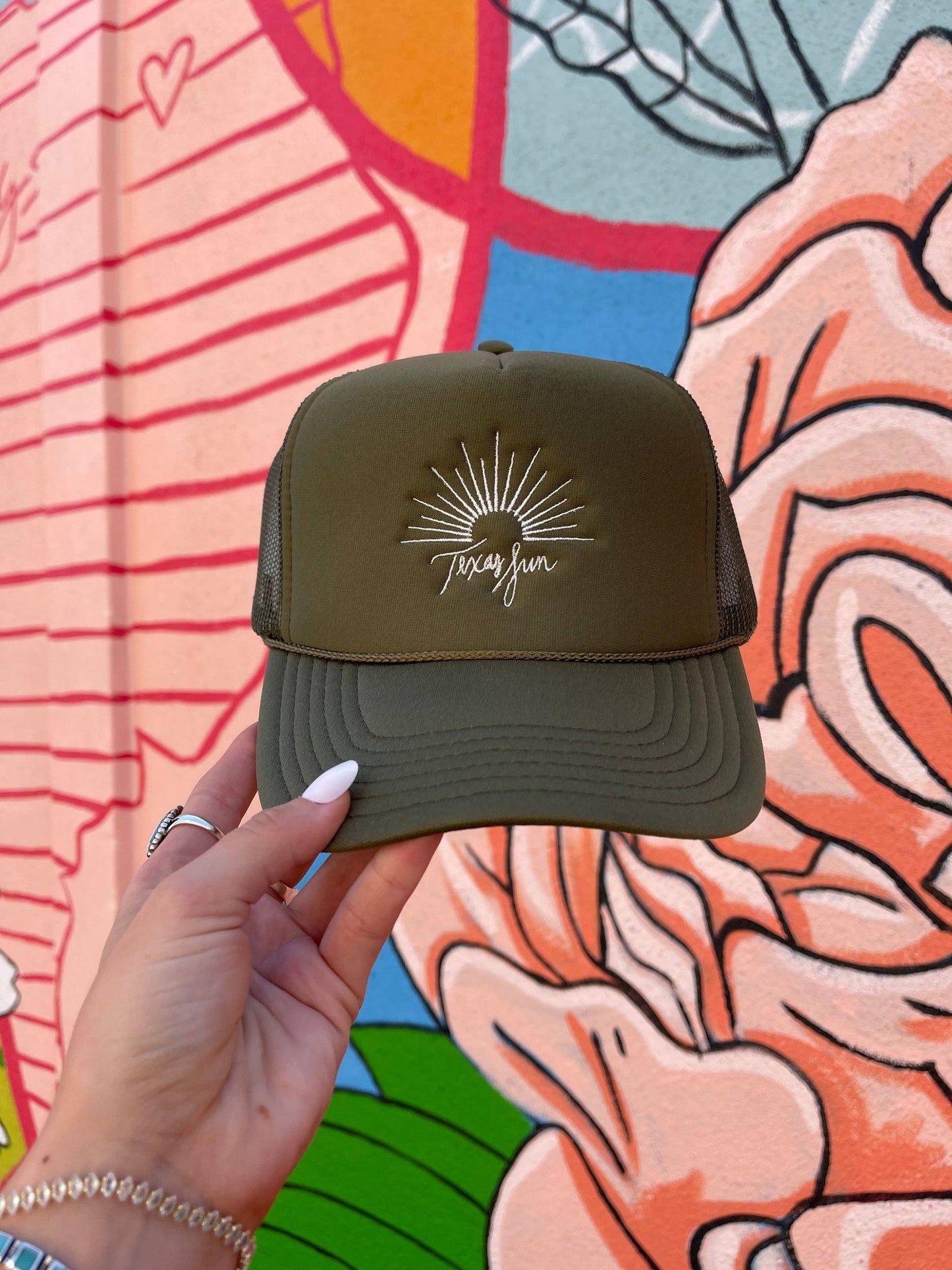 Texas Sun Army Green Trucker Hat - Purpose + Passion Boutique