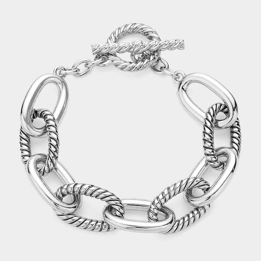 Textured Metal Cable Link Toggle Bracelet - Purpose + Passion Boutique