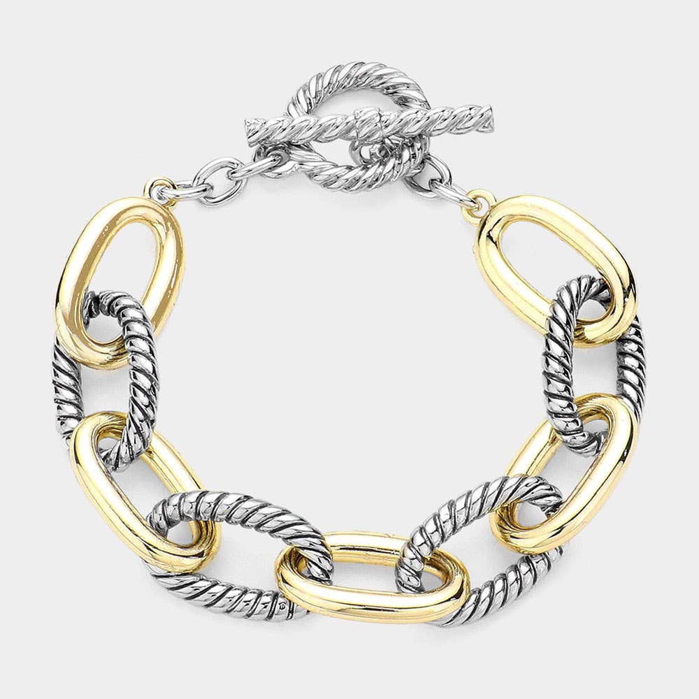 Textured Metal Cable Link Toggle Bracelet - Purpose + Passion Boutique