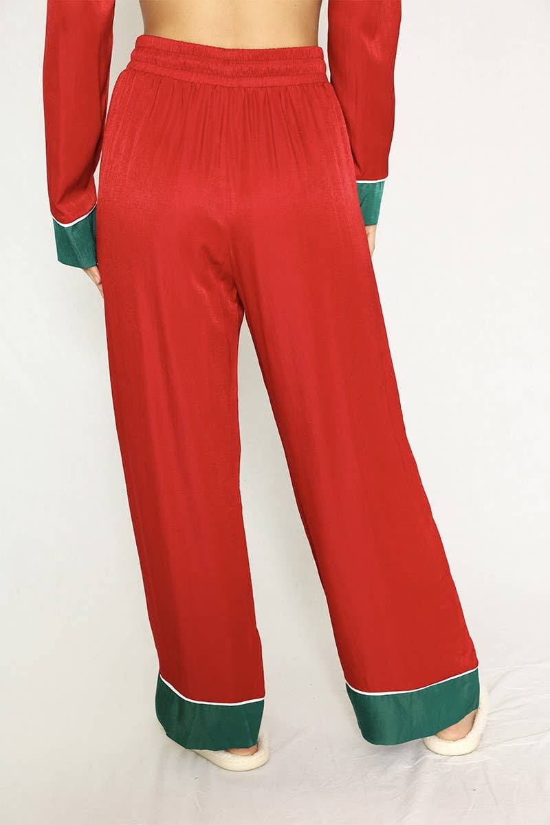 Textured Red Satin Holiday Pajamas (2pc) - Purpose + Passion Boutique