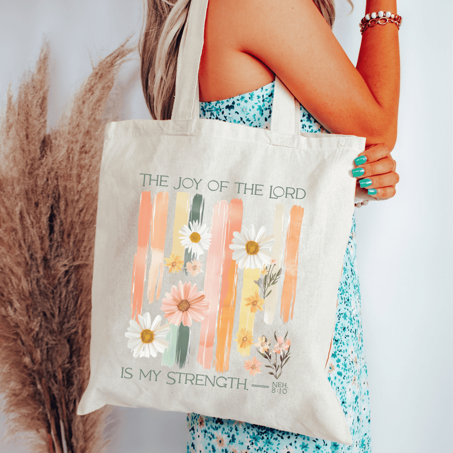The Joy of the Lord Floral Scripture Canvas Tote - Purpose + Passion Boutique