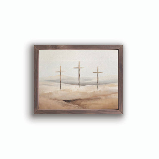 Three Crosses Wonderous Watercolors Framed Linen Art - Purpose + Passion Boutique