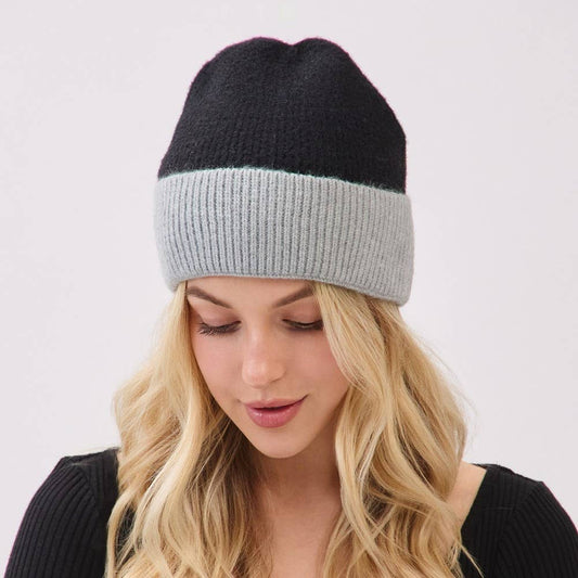 Two Toned Color Ribbed Beanie - Purpose + Passion Boutique