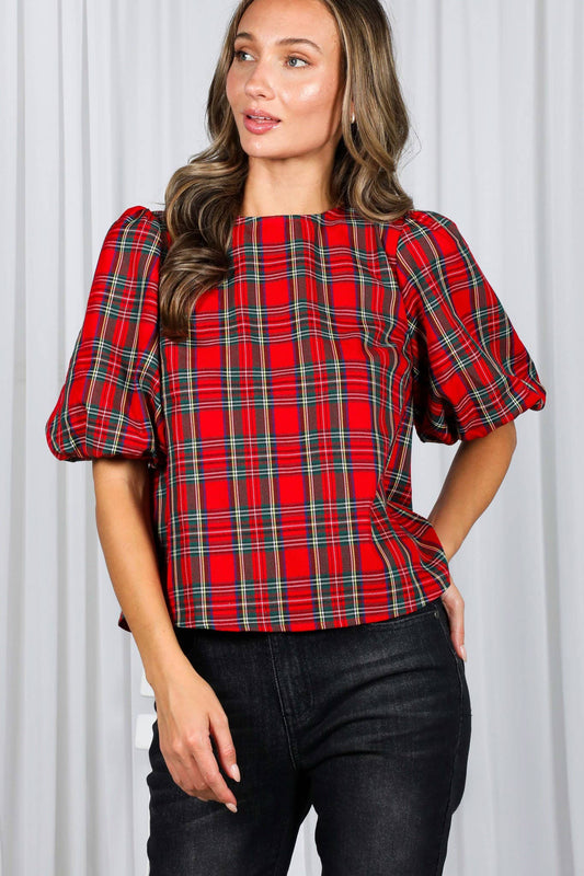 V - Back 2 Bow Plaid Blouse - Purpose + Passion Boutique
