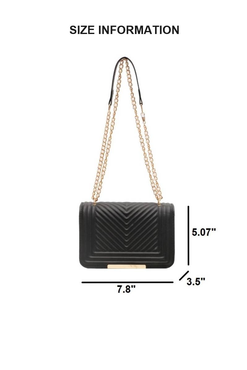 Vegan Leather Chevron Crossbody Shoulder Flap Bag - Purpose + Passion Boutique