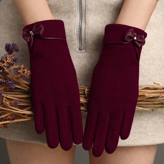 Velvet Leather Bow Paneled Warm Gloves - Purpose + Passion Boutique