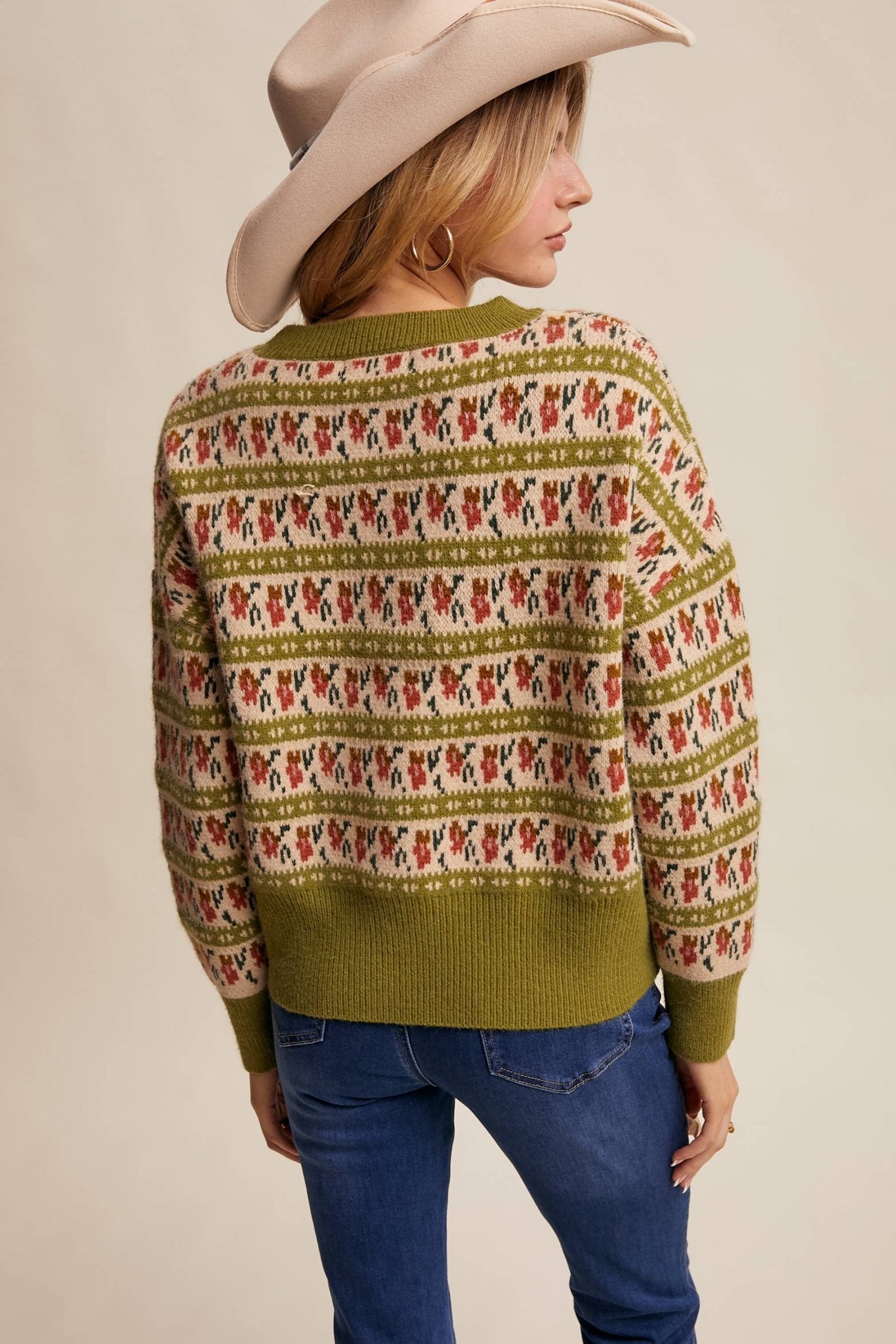 Vintage Green Western Jacquard Knit Sweater - Purpose + Passion Boutique