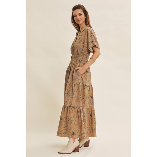 Vintage Textured Mocha Floral Maxi Dress - Purpose + Passion Boutique