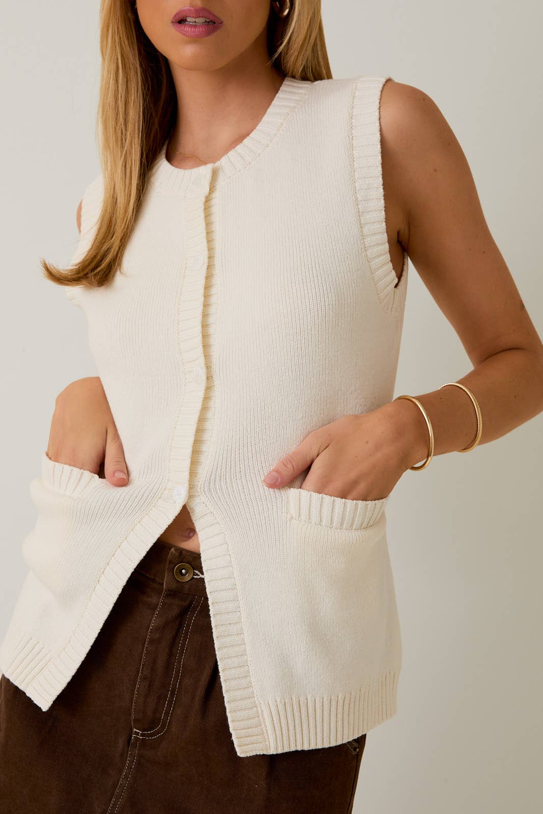 White Button Down Knit Vest - Purpose + Passion Boutique