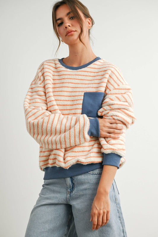 Yellow / Blue Striped Oversized Crewneck Long Sleeve Sweater - Purpose + Passion Boutique