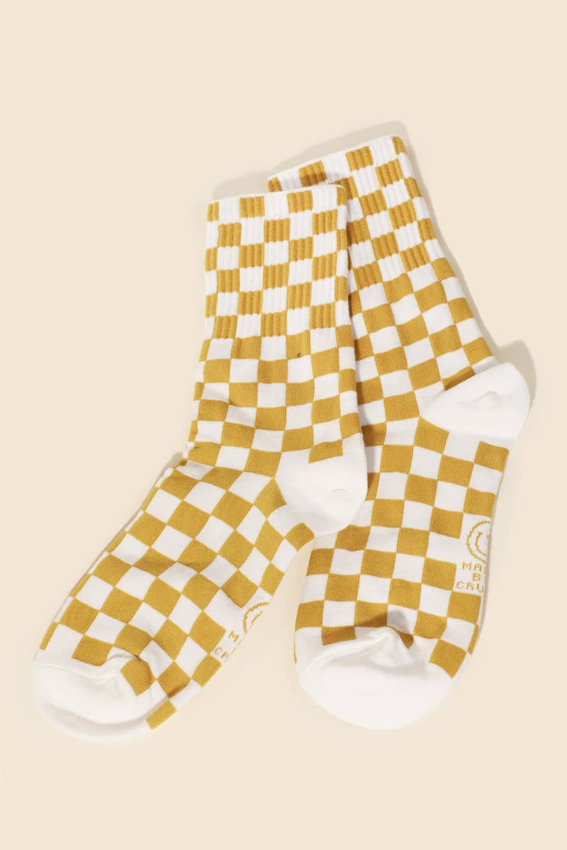 Yellow White Checkered Socks - Purpose + Passion Boutique