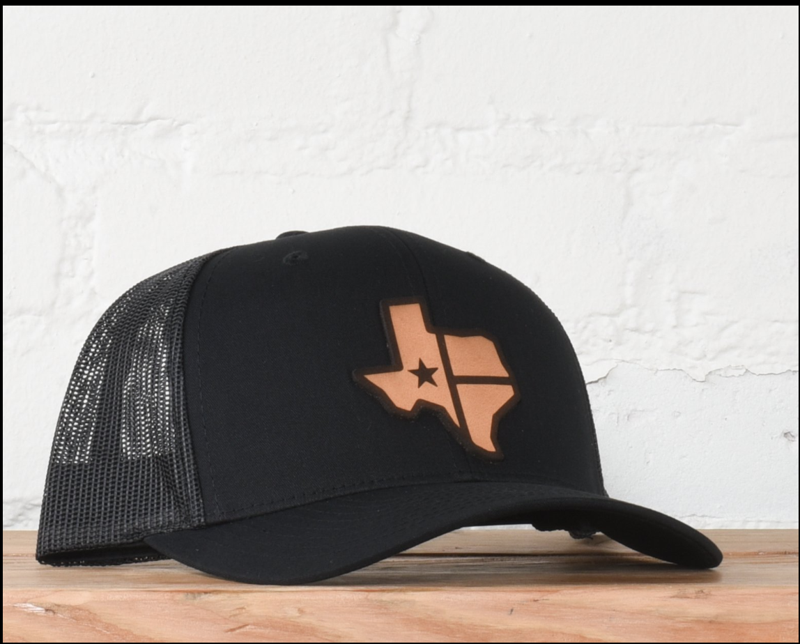 Black Texas State Leather Patch Snapback