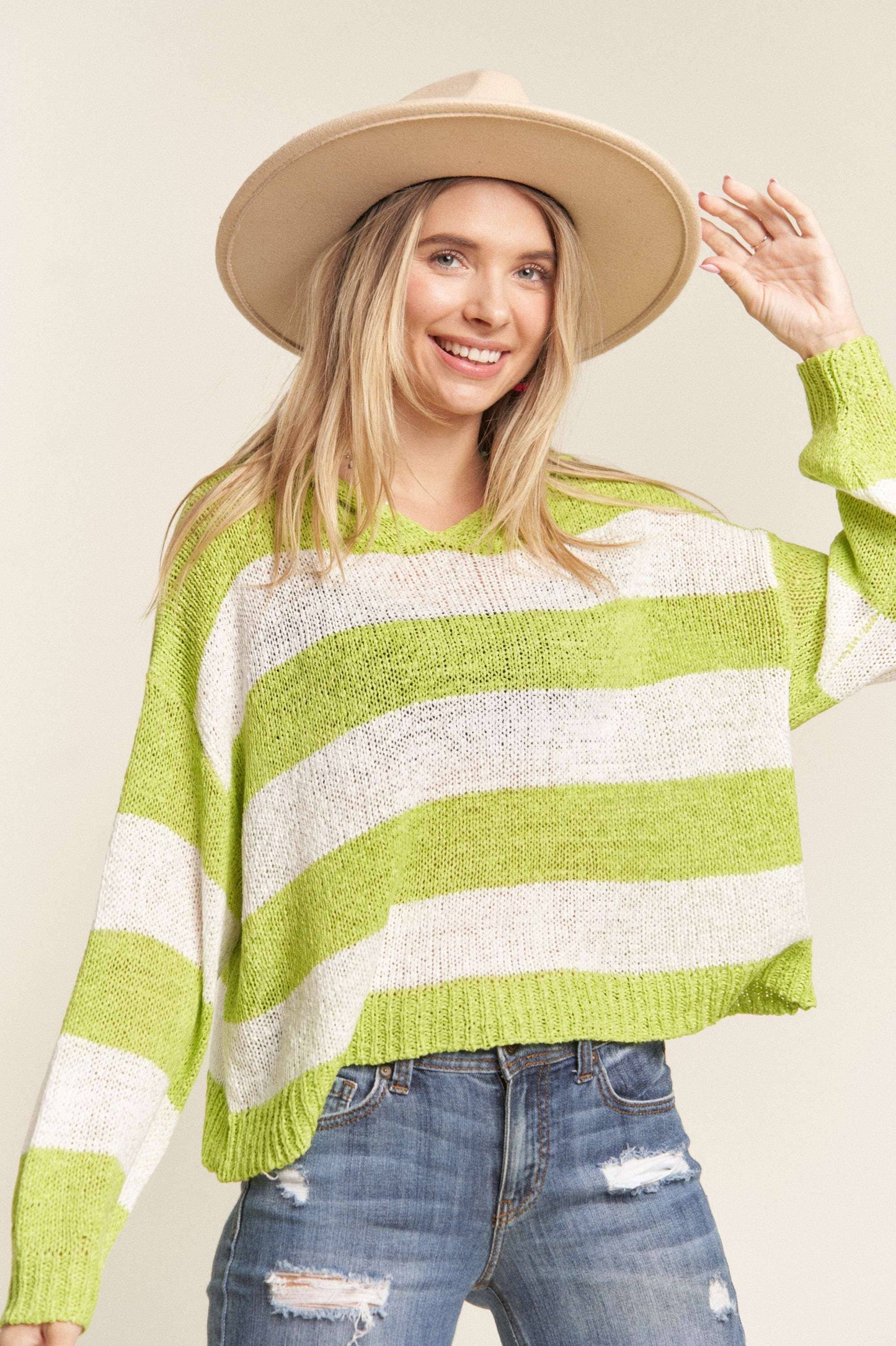 Lime + White Stripe Hoodie Sweater